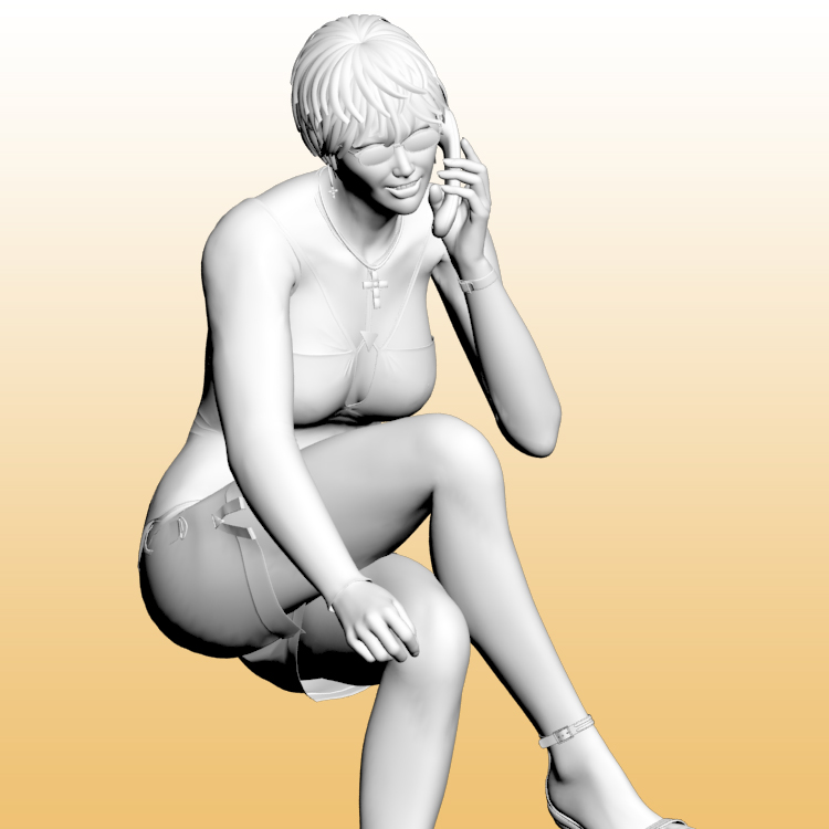 Sitting at a Desk and Making phone call 3d model Woman